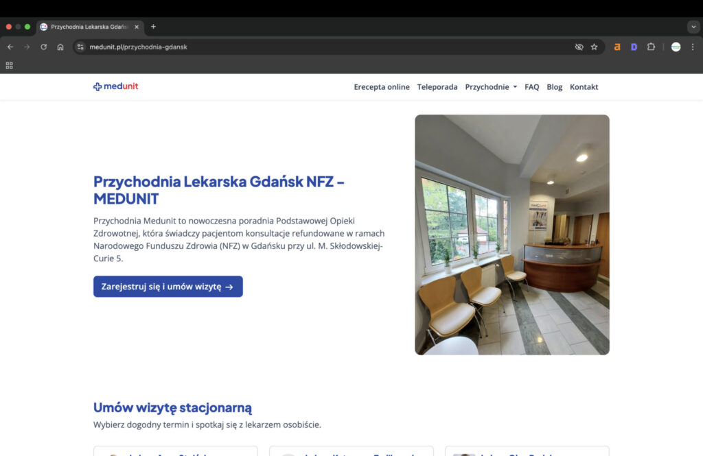 Strona główna Medunit.pl z opcją recepty na NFZ - najlepsze strony na receptę online