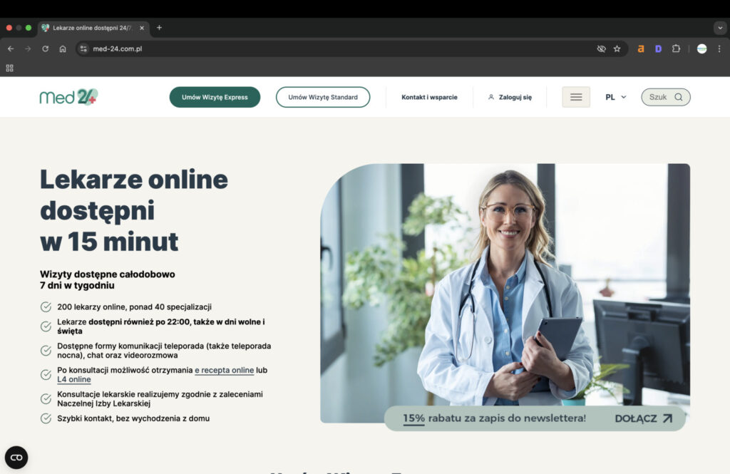 Usługa E-recepta Express na Med-24.com.pl - najlepsze strony na receptę online