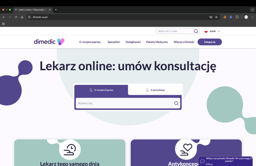 Usługi ginekologiczne na platformie Dimedic.eu - najlepsze strony na receptę online