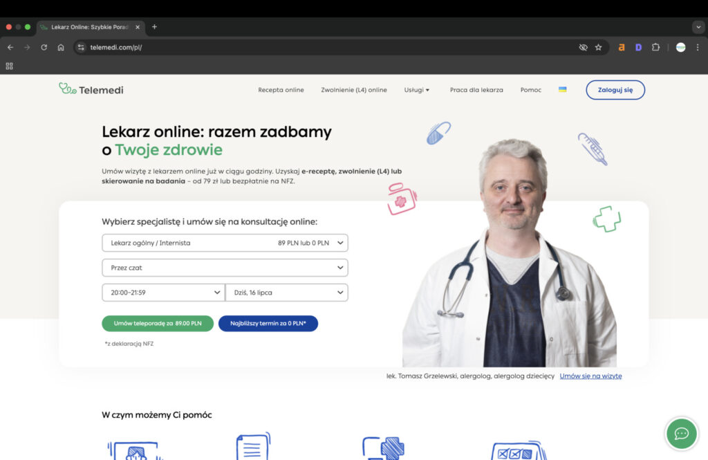 Wybór specjalistów na platformie Telemedi.co - najlepsze strony na receptę online